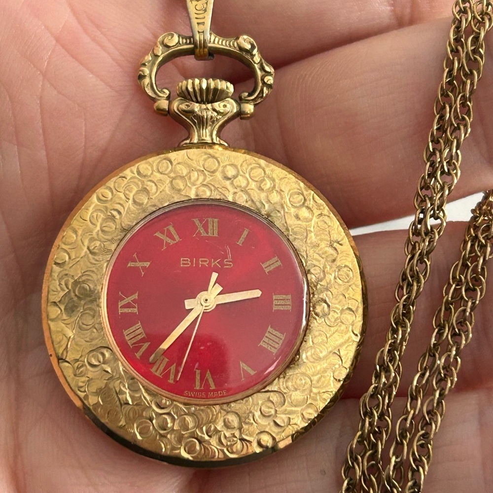 BIRKS red vintage watch necklace 24 inches